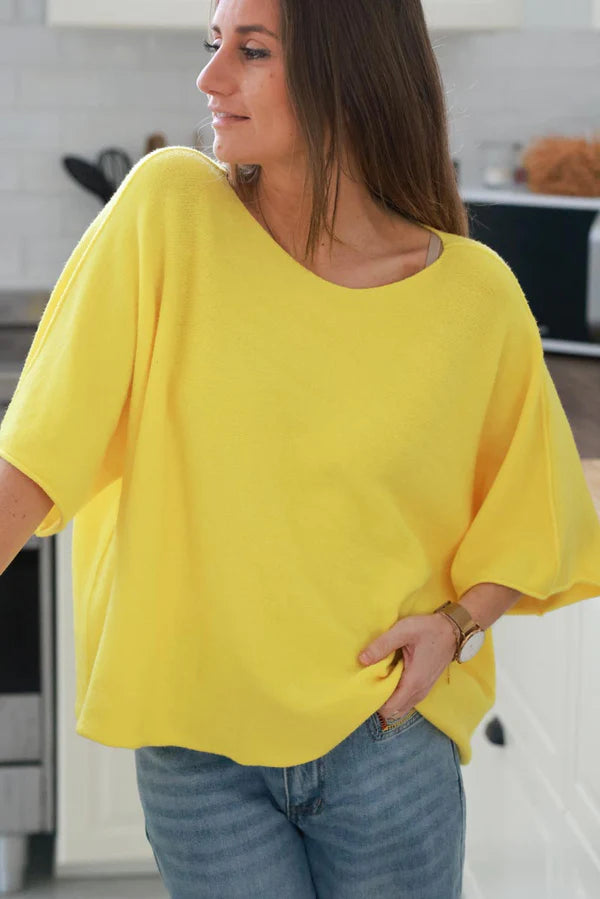 Yellow Knit Batwing Blouse