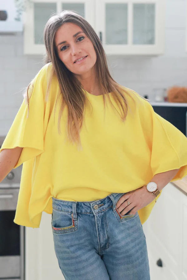 Yellow Knit Batwing Blouse