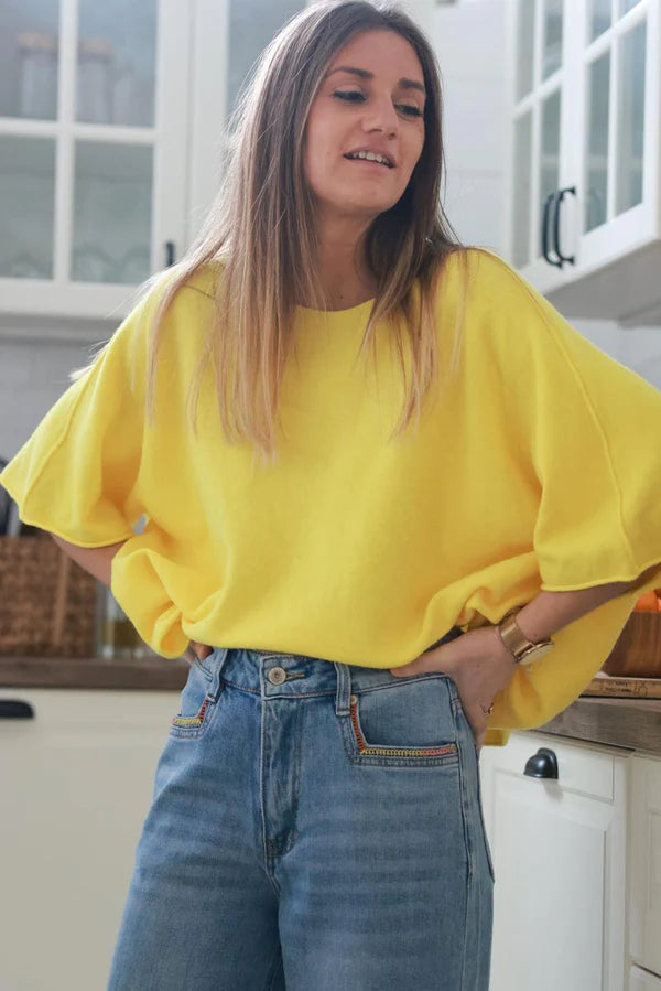 Yellow Knit Batwing Blouse