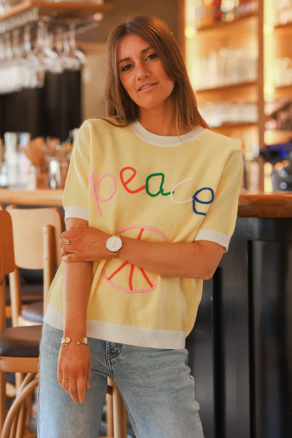 Yellow “Peace” Ringer Knit Top