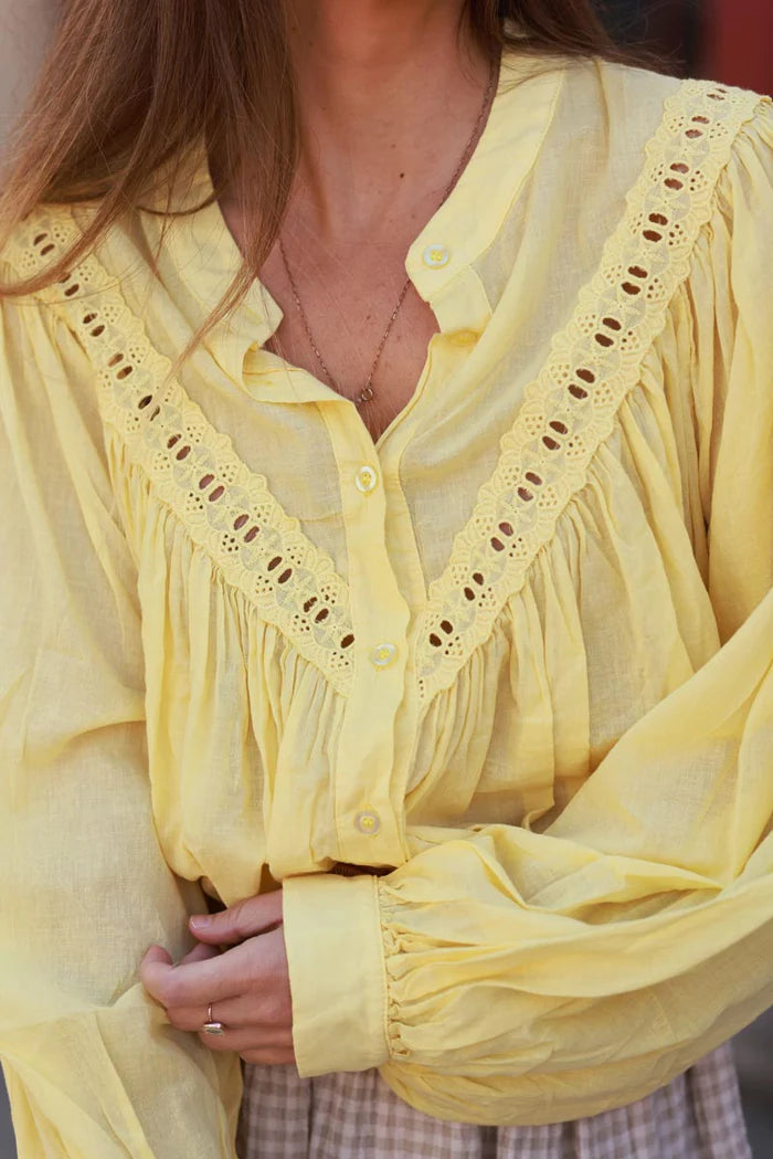 Yellow Pleated Cotton Prairie Blouse
