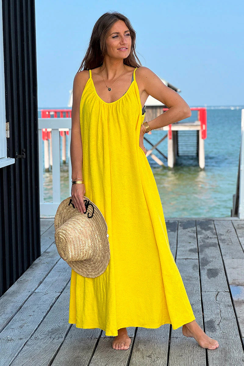 Yellow Terry Cloth Strappy Maxi Dress