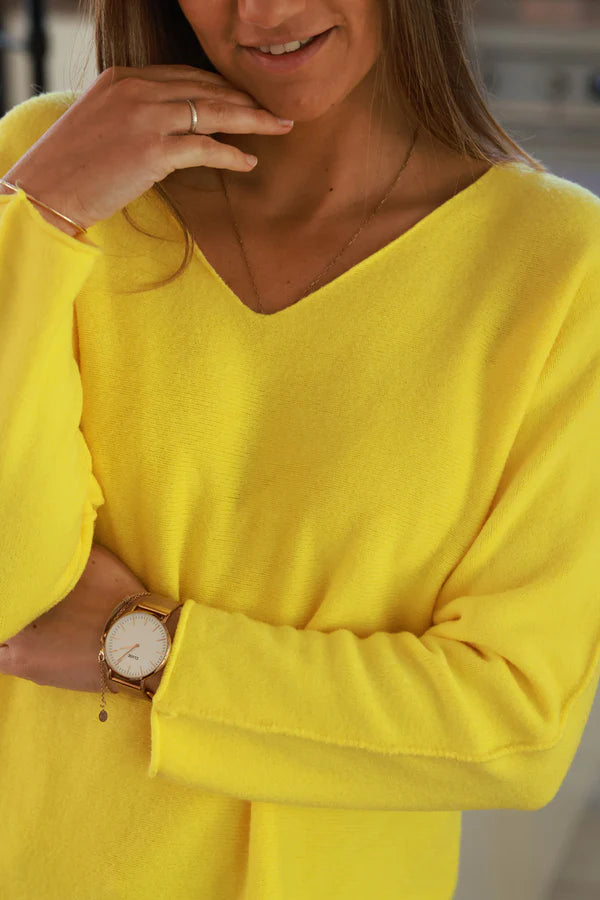 Yellow ultra-soft, Viscose Blend V-Neck Sweater