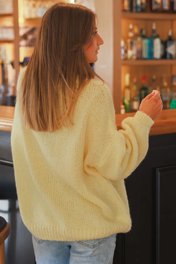 Yellow Wool Blend Bubble Sleeve Sweater