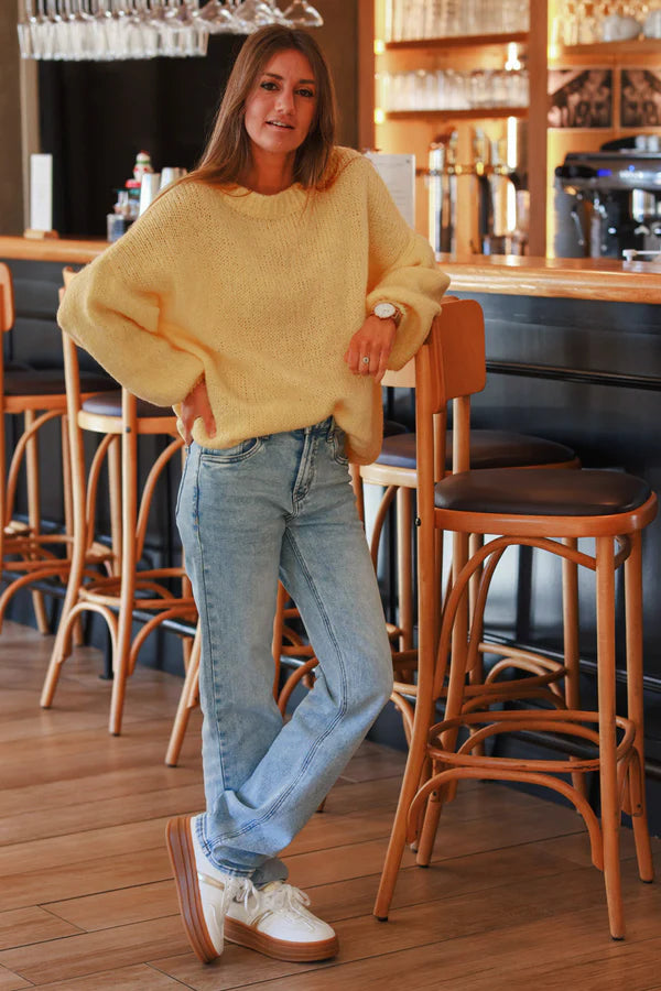 Yellow Wool Blend Bubble Sleeve Sweater